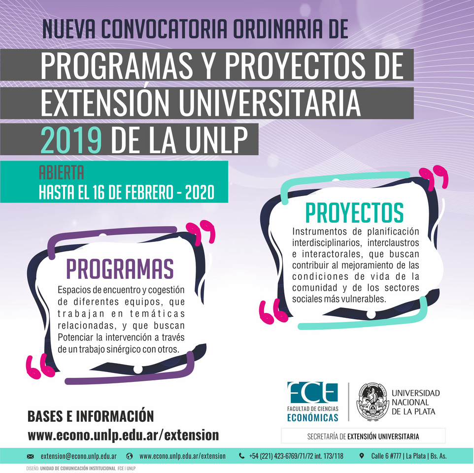 Convocatoria Ordinaria de Programas, Proyectos y Actividades de Extensión Universitaria 2019