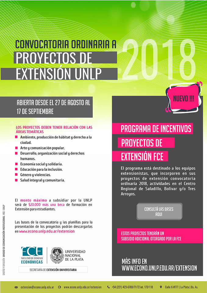 Convocatoria ordinaria de proyectos de extensión UNLP 2018