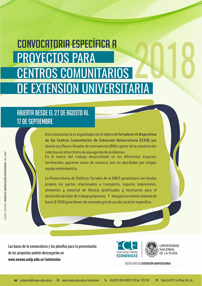 Convocatoria específica de proyectos para Centros Comunitarios de Extensión Universitaria 2018