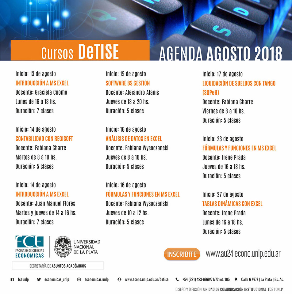 Agenda de cursos DeTISE: Agosto 2018