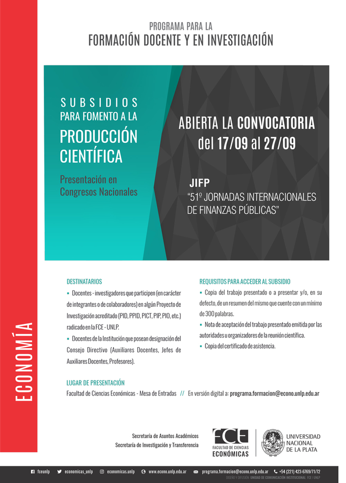 Subsidio de ayuda para presentación en Congresos Nacionales: JIFP 2018